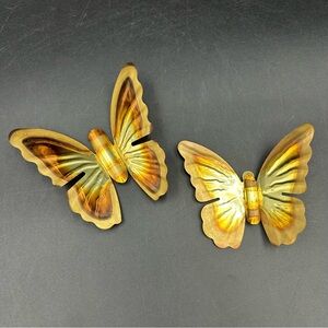 Brass Butterfly Wall Hangers Pair MCM Iridescent Metal Art Home Decor